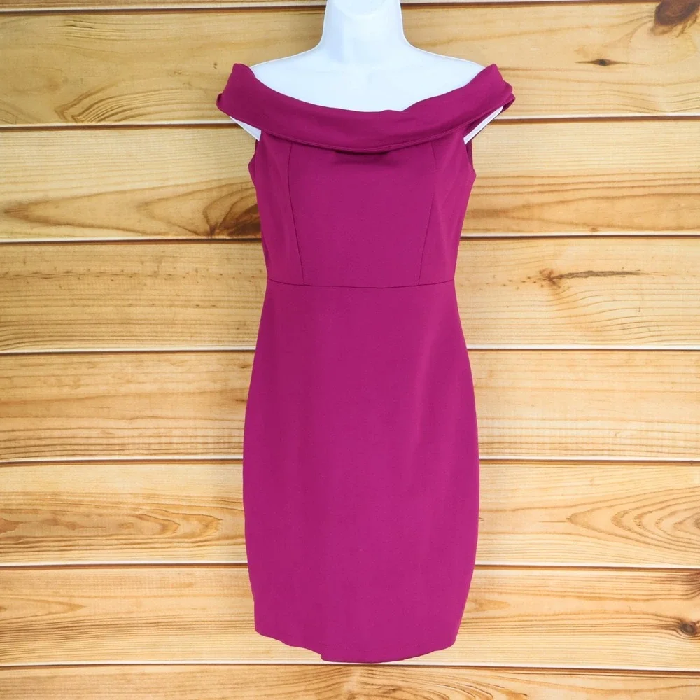 Lulu's Off The‎ Shoulder Dress Womens Size M Pink Stretch Fitted Lined Formal